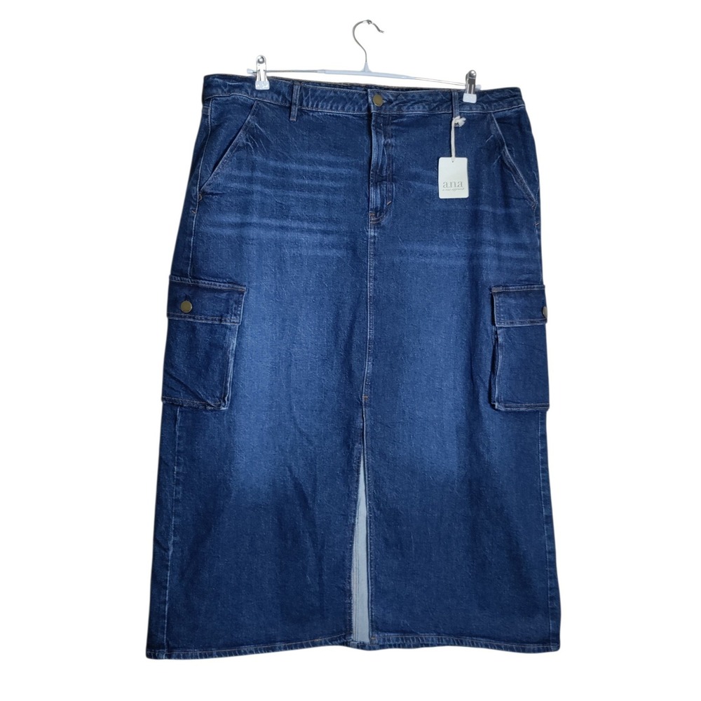 a.n.a Women Blue High Rise Denim Cargo Maxi Skirt Size 20W Medium Wash Utility